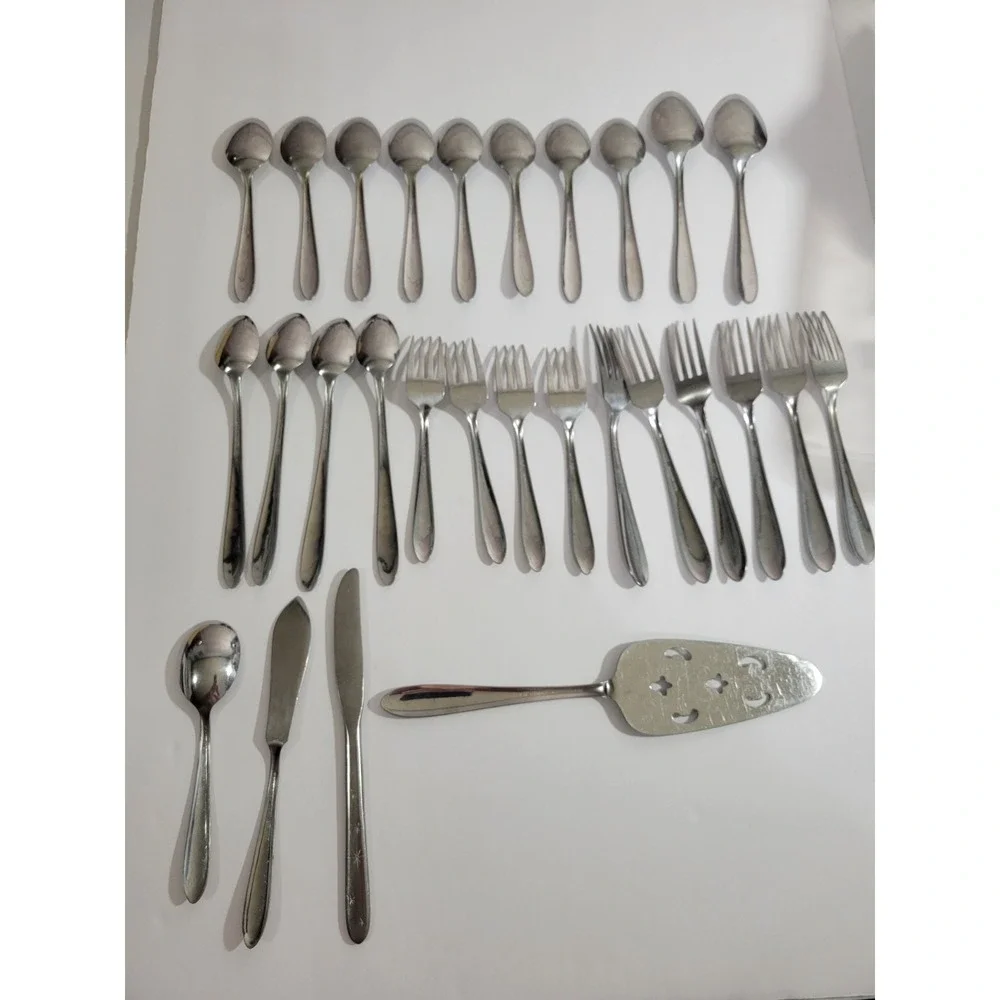 Marcrest Atomic Starburst Flatware 28 pieces Stainless Silver Incomplete